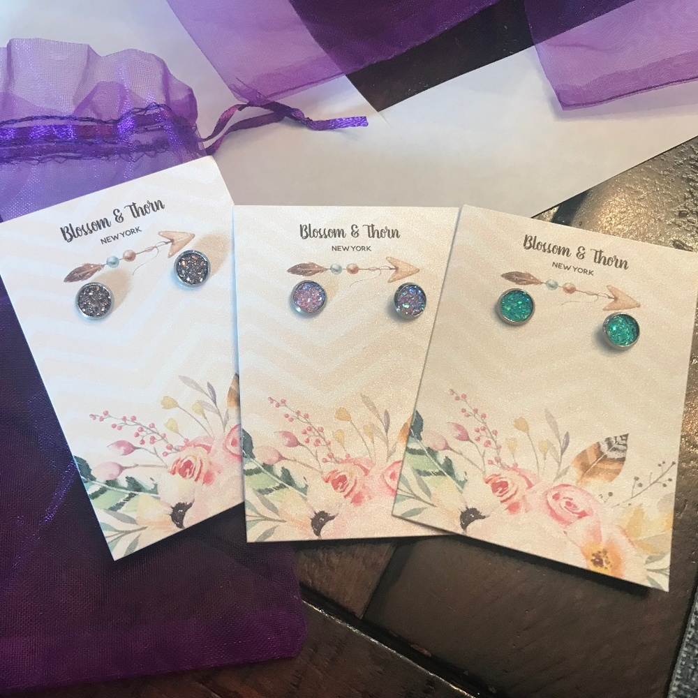 8mm Druzy Surgucal Steel Stud Post Back Earrings